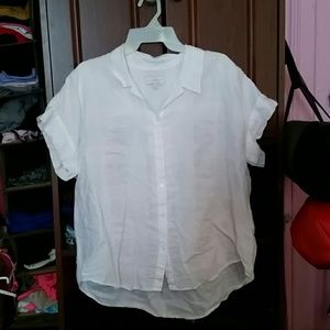 Lucky Brand white linen short sleeve blouse
